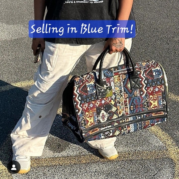 TOTENCARRY Boho Tribal Print STANDARD DUFFLE in Blue Trim (Unisex) - Picture 5 of 16